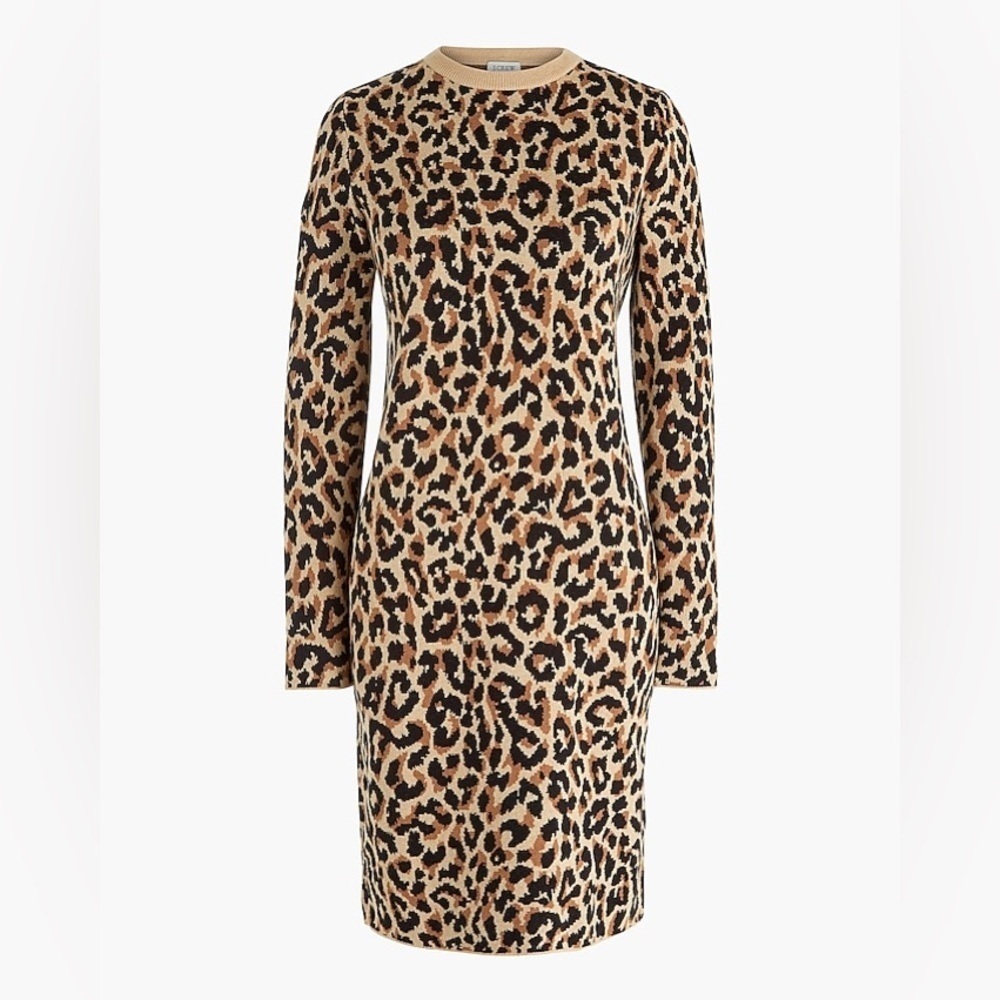 J. Crew Factory Long Sleeve Leopard Sweater Dress